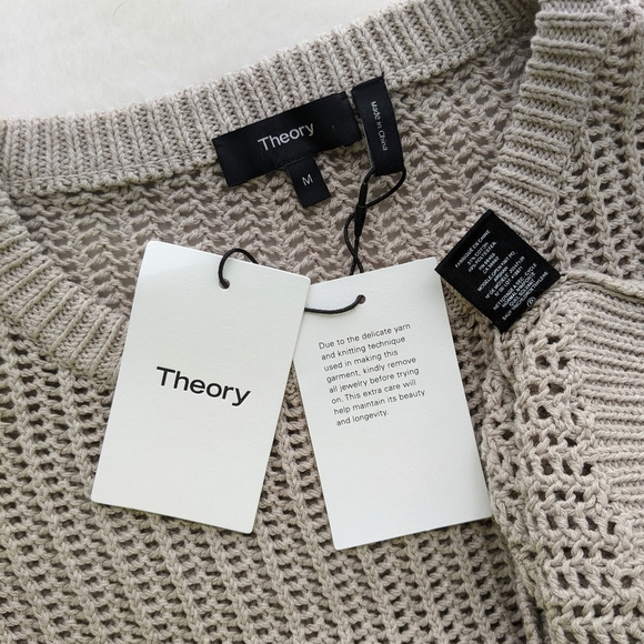 Theory Sweater Open Knit Semi-Sheer Crew Neck Boxy Pullover Oatmeal M NWT - Picture 11 of 11